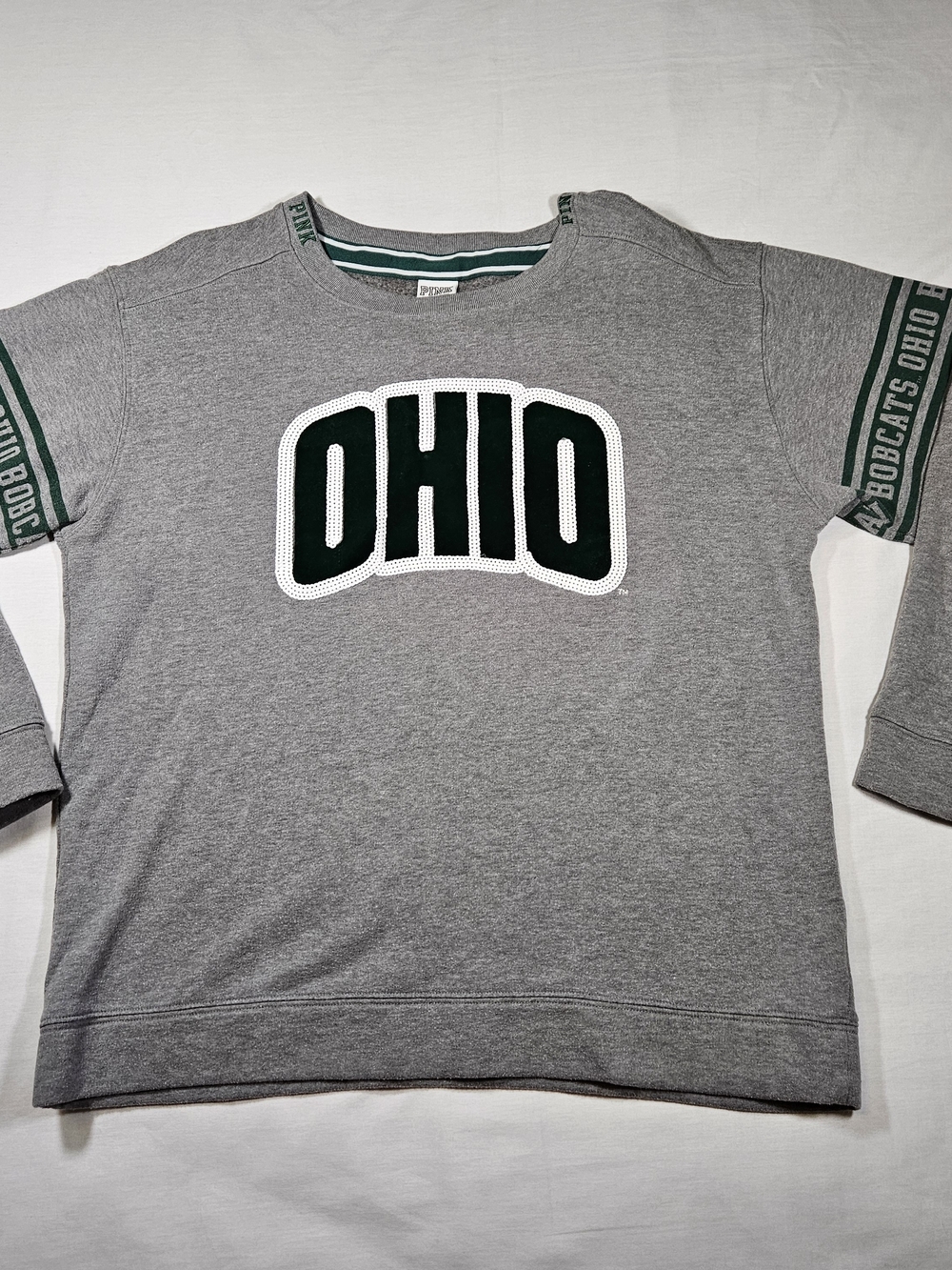 Ohio University Bobcats PINK Victoria Secret Sweatshirt Small Gray and Green